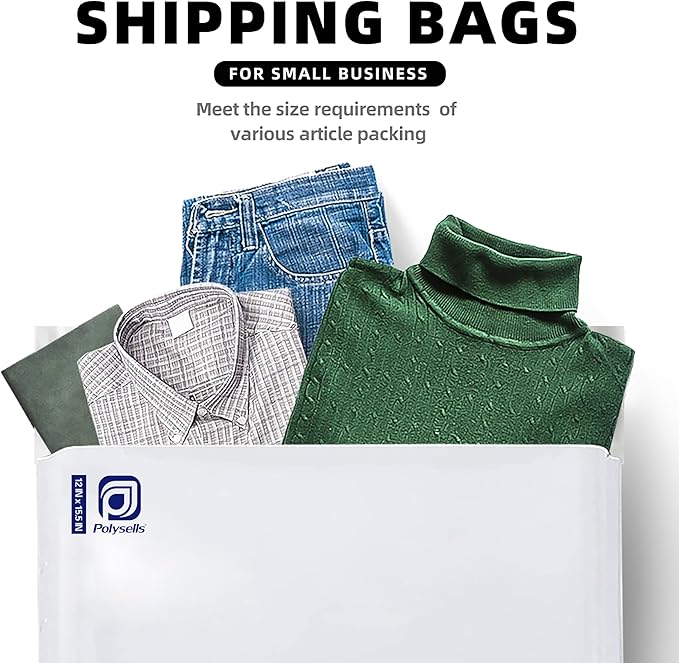 POLYSELLS 100 pcs 12x15.5 Inches White x Silver Poly Mailers Shipping Envelopes, Strong Adhesive Sealing, Waterproof, and Tear-resistant Postal Mailing Bags for Clothing, Books, and Accessories