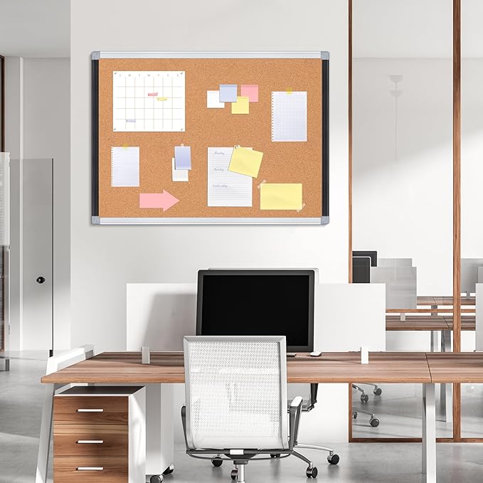 Board2by 2 Pack Cork Bulletin Board 24" x 18", Black/Sliver Aluminium Framed Corkboard, Office Board for Wall Decor, Large Wall Mounted Notice Pin Board with 36 Push Pins for School, Home & Office