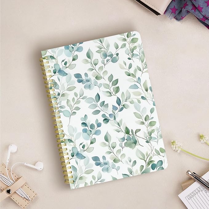Cute Spiral Notebook journal B5 Aesthetic Pretty Design for Women Girls Kawaii with Pocket, 10 x 7.2 inch, Lined, Spring Leaves