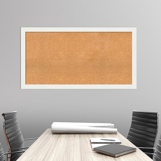 Amanti Art Natural Cork Board for Wall, 27x51 Vision Board with White Frame, Oversize Corkboard Office Decor for Home Organization, Casual Corkboard Pinboard to Display Items for Home Organization in