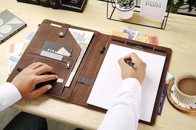 Personalized Leather Portfolio for Men, Engraved Leather Clipboard Portfolio Binder, Custom Leather Padfolio Leather Legal Portfolio, Christmas Gift for His/Her (Clipboard, Khaki-Standard)