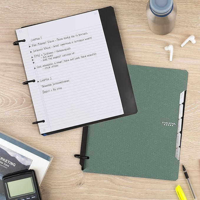 Five Star Flex Refillable Notebook + Study App, College Ruled Paper and 1 Inch TechLock Ring Binder with Pockets, Tabs and Dividers, 200 Sheet Capacity, Seaglass Green (293280AQ8)