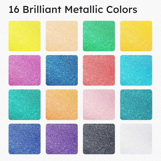 Glitter Markers,16 Colors Metallic Markers Sparkle Pens for Adults Kids,Arts & Crafts Supplies,Rock Painting, Wood, Scrapbook, Birthday Cards, Dual Tip Glitter Acrylic Paint Pens Set of 8