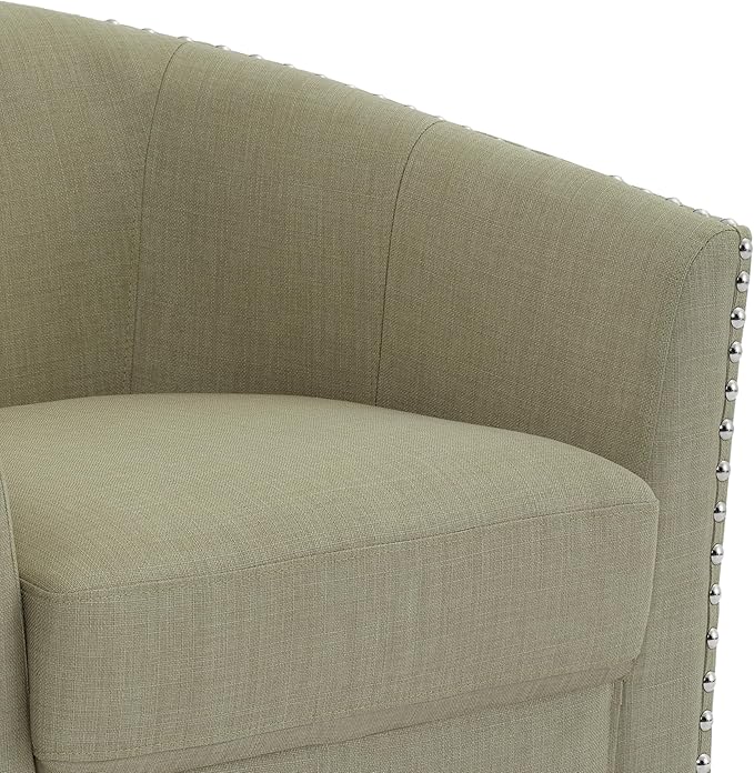 UIXE 360° Swivel Barrel Accent Chair, Modern Upholstered Arm Chair Round Club Armchair, Nailhead Trim Single Sofa Seating in Fabric for Living Room - Light Camel