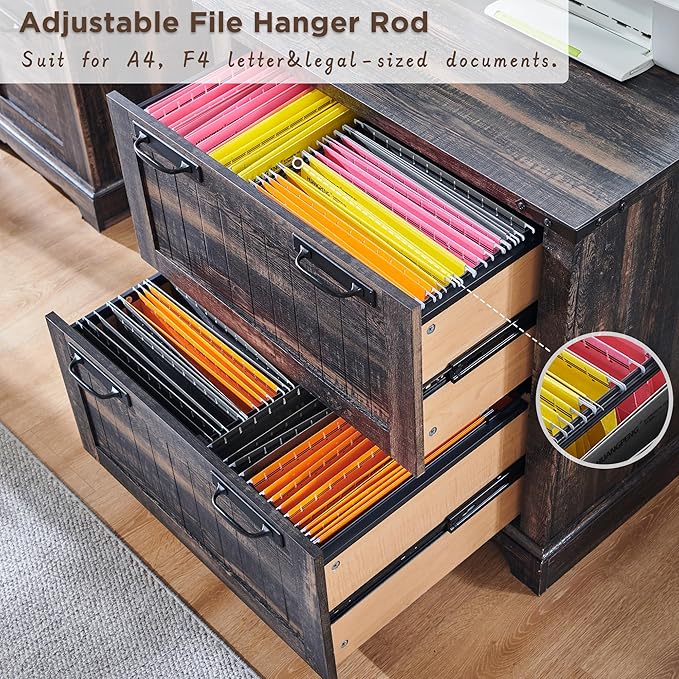 RedLemon File Cabinet with 2 Drawers, Farmhouse 30" Filing Cabinets with Hanging File Folders for A4/Letter/Legal Size Documents,Office Storage Cabinet for Study Room, Living Room (Dark Rustic Oak)