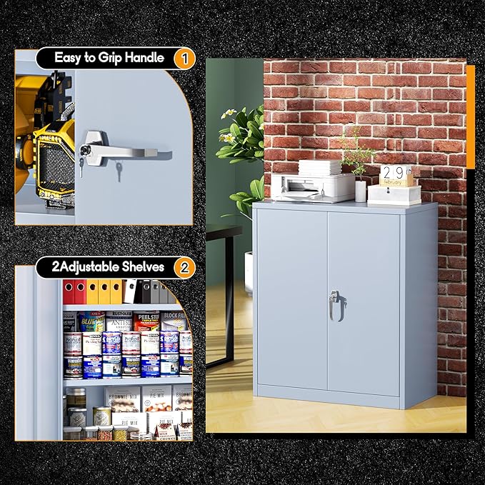 Greenvelly Metal Garage Storage Cabinet, Lockable Metal Cabinets with 2 Doors and Shelves,36”Steel Storage Locking Counter Cabinet for Office,Garage,Kitchen,Home,School(Dark Grey)