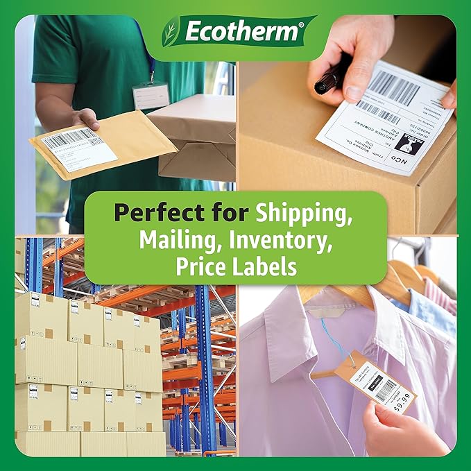 2.25" x 1.25" Thermal Labels | 4 Rolls | 4540 Labels | fits Zebra, Munbyn, Rollo, Godex, Arkscan, iDPRT, Offnova Thermal Label Printers and More | Blank White Adhesive Stickers by Ecotherm