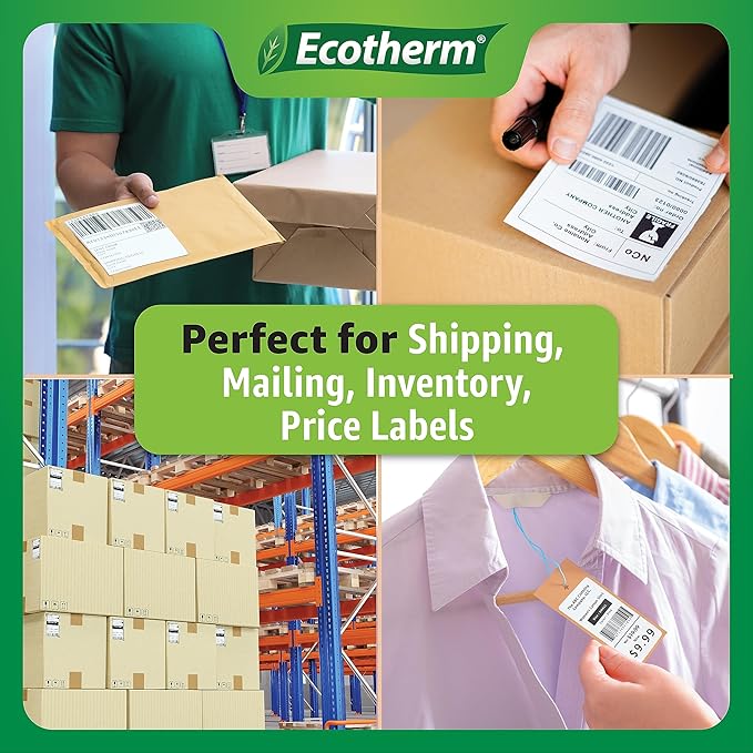 4" x 1.5" Thermal Labels | 6 Rolls | 10800 Labels | fits Zebra, Munbyn, Rollo, Godex, Arkscan, iDPRT, Offnova Thermal Label Printers and More | Blank White Adhesive Stickers by Ecotherm