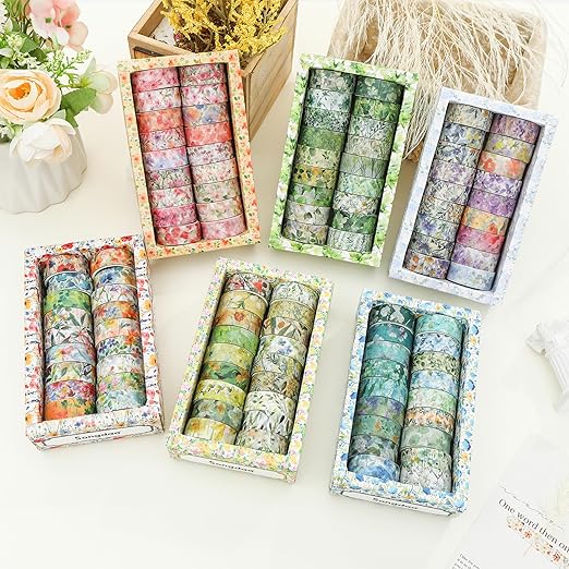 18 Rolls Blossom Washi Tape Set Floral Arts Adhesive Tapes Flowers Garden Decorative Masking Tape Sets for Craft, Kids, Scrapbook, DIY, Gift Wrapping (Blossom Festival)
