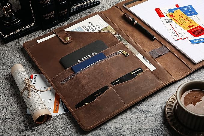 Personalized Leather Portfolio for Men, Engraved Leather Clipboard Portfolio Binder, Custom Leather Padfolio Leather Legal Portfolio, Christmas Gift for His/Her (Clipboard, Khaki-Standard)
