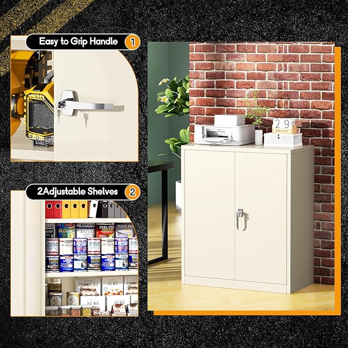 Greenvelly Metal Garage Storage Cabinet, Lockable Metal Cabinets with 2 Doors and Shelves,36”Steel Storage Locking Counter Cabinet for Office,Garage,Kitchen,Home,School(Grey)