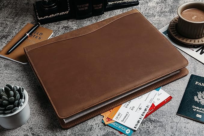 Personalized Leather Portfolio for Men, Engraved Leather Clipboard Portfolio Binder, Custom Leather Resume Padfolio for Women, Christmas Gift for His/Her (Clipboard, Khaki-Custom)