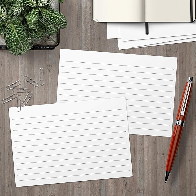 321Done Ruled Index Cards - Made in USA - Small 3x5 Horizontal (Set of 50), Narrow Ruled Lined Notecards Double-Sided, Thick Heavy Duty Cardstock, Simple Note Cards with Lines, White