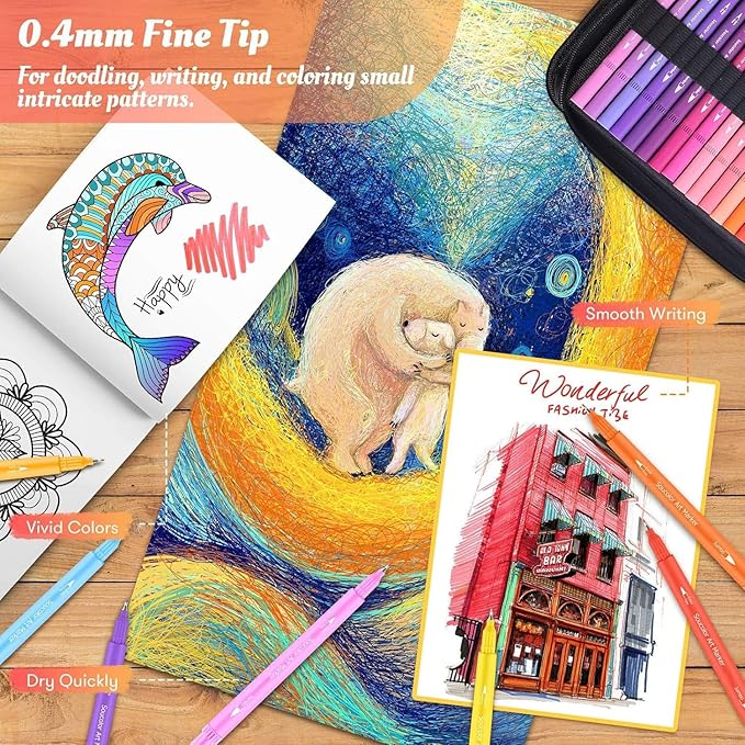 Soucolor Art Supplies for Adults Kids, 72 Colors Dual Tip Brush Fine Tip Markers, Art Kit Drawing Set with Art Case Coloring Set, Art Set for Kids, Kids Art Supplies for School, Gifts for Girls & Boys