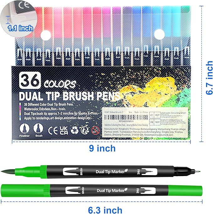 Dual Brush Marker Pens, 36 Colors Art Markers with Fine and Brush Tip Coloring Markers for Adults, Marker for Journaling Calligraphy Drawing Sketching Doodling Illustrating