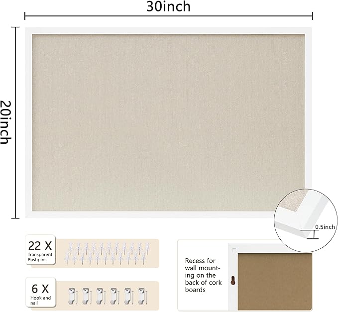 Cork Board with Linen White 2Pack,Bulletin Board 30"x20" Hanging Corkboards for Office Home School Message Board or Vision Board Decoration.
