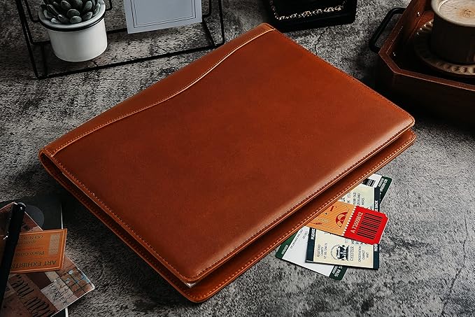 Personalized Leather Portfolio for Men, Engraved Leather Clipboard Portfolio Binder, Custom Leather Resume Padfolio for Women, Christmas Gift for His/Her(Clipboard, Brown-Custom)