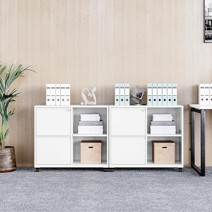 SISESOL 2 Drawer File Cabinet with Lock and Shelf,Mobile Lateral Filing Cabinet,Metal File Organizer Cabinet with Open Storage Shelves for Home Office Fit Legal/Letter A4 Size