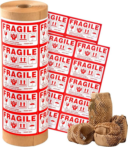 Honeycomb Packing Paper 15" Width X 400 FT for Moving Glass Dishes Recyclable Wrapping Paper Bubble Wrap Packing Material for Shipping Fragile Items Shipping Filler with 20 Fragile Stickers