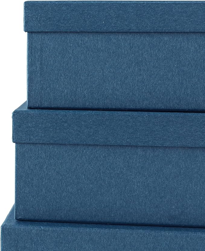 Soul & Lane Decorative Storage Boxes with Lids, Paper Storage Box Set for Keepsakes, Stationery, Office Organizers, Nesting Boxes, Navy Blue