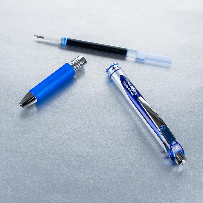 Pentel® EnerGel™ RTX Retractable Liquid Gel Pens, Medium Point, 0.7 mm, 54% Recycled, Blue Barrel, Blue Ink, Pack Of 12 Pens