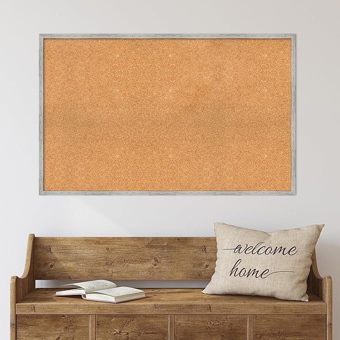 Amanti Art Natural Cork Board for Wall, 27x43 Vision Board with White Frame, Oversize Corkboard Office Decor for Home Organization, Cottage Corkboard Pinboard to Display Items for Home Organization