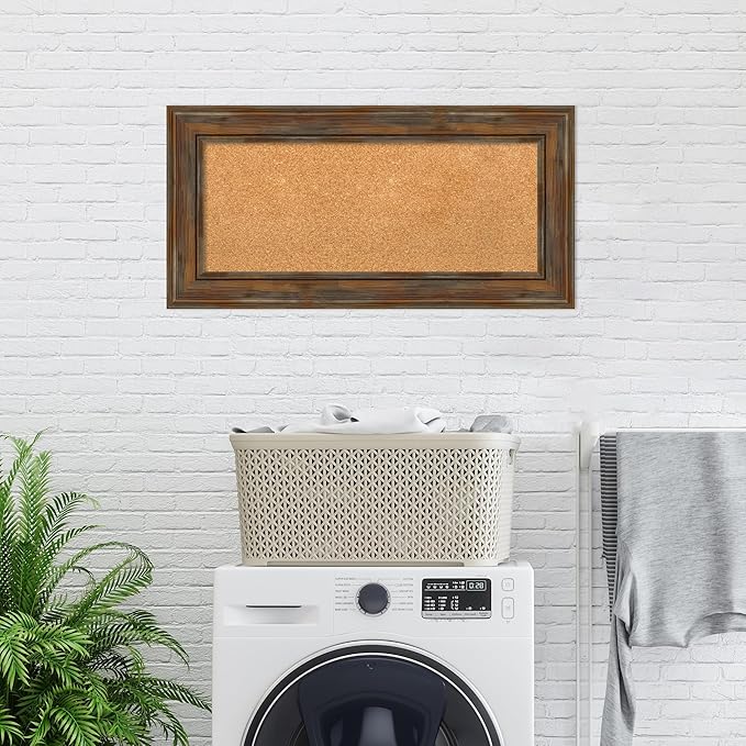 Amanti Art Natural Cork Board for Wall, 18x36 Vision Board with Brown Wood Frame, Medium Corkboard Office Decor for Home Organization, Country Rustic Corkboard Pinboard to Display Items for Home