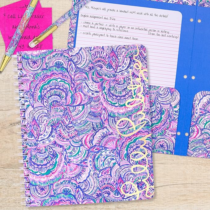 Lilly Pulitzer Large Blue Hardcover Spiral Notebook, 11" x 9.5" with 160 College Ruled Pages, Happy As A Clam
