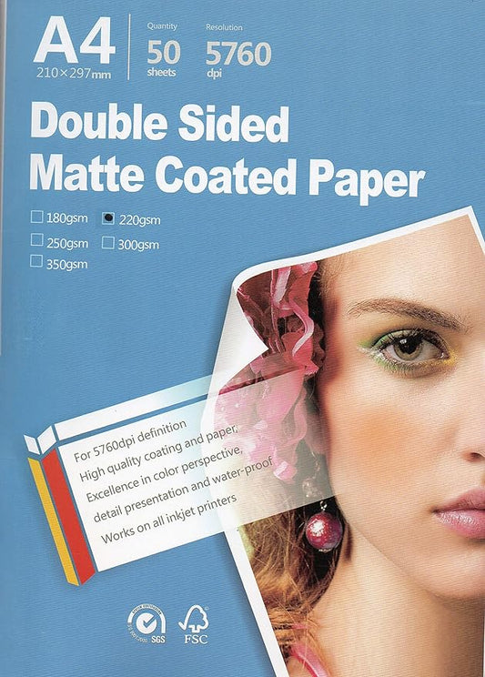 Best Double sided matte all Inkjet printer Photo Paper 8.3"x11.7" A4 Size 50 sheets weight 220gsm