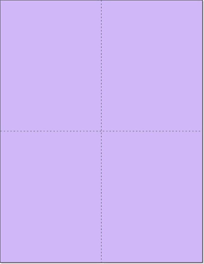 Limited Papers (TM) 8.5x11 Perforated Paper, 20/50 Pound, 75 GSM, Variety of Perforation Sizes and Colors, for Forms, Tickets, Postcards, Business Cards. (Lavender/orchid, 4 up – 1 Hor. & 1 Ver.)