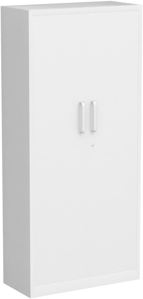 Yizosh Metal Garage Storage Cabinet with 2 Doors and 5 Adjustable Shelves - 71" Steel Lockable File Cabinet,Locking Tool Cabinets for Office,Home,Garage,Gym,School (White)