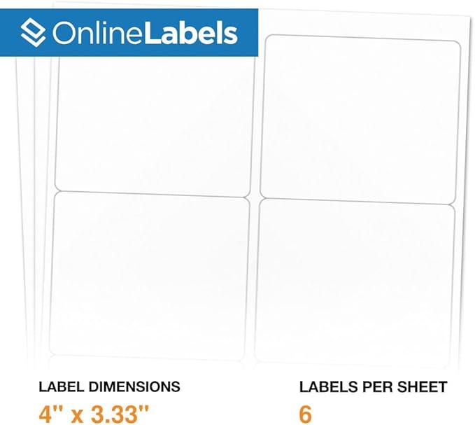 4 x 3.33 Rectangle Shipping Labels - Permanent, White Matte - Wine, Pallet Labels - 6-Up - Pack of 6,000 Labels, 1,000 Sheets - Inkjet/Laser Printers - Online Labels