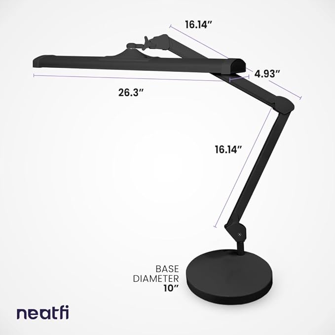 Neatfi Ultra 3,500 Lumen LED Desk Lamp, Color Correlated Temperature, 3 Light Modes, Dimmable, 45W, 26 Inch Wide Metal Shade, 540 SMD LEDs (CCT with Base, Black)