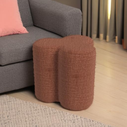 HomePop Upholstered Clover Shaped Ottoman Home Décor|Foot Rest Ottoman - Rust Orange Chenille