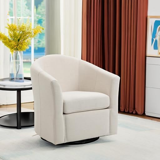 UIXE 360° Swivel Barrel Accent Chair, Modern Round Arm Chair Upholstered Club Armchair, Single Sofa Seating in Fabric for Living Room, Bedroom (Beige)