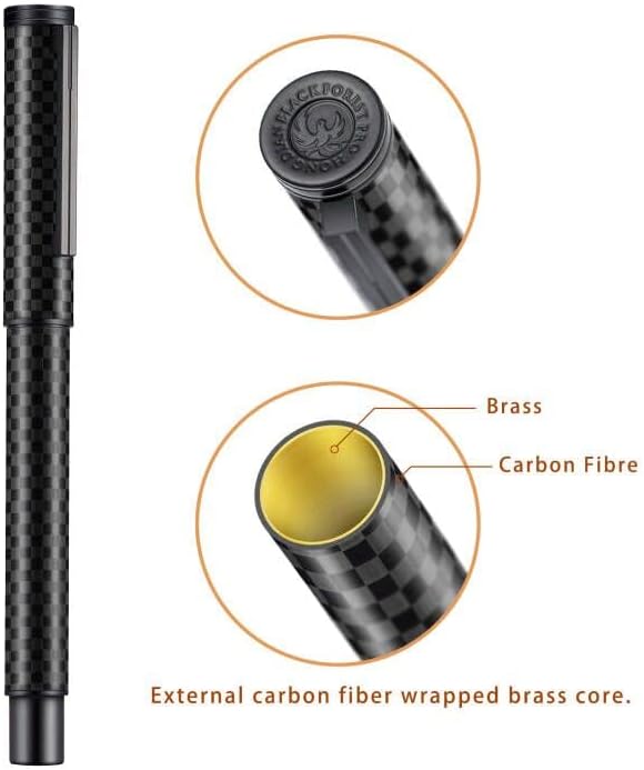 Hongdian Black Carbon Fiber Fountain Pen Extra Fine Nib Elegant Design Smooth Writer with Refillable Converter and Metal Pen Case Set