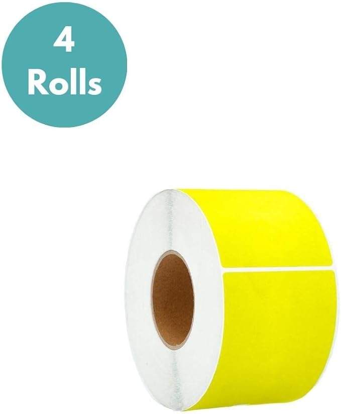 PSBM Thermal Transfer Labels, Yellow, 4x6 Inch, 4 Rolls, 1000 Labels/Roll, 3 Inch Core, Perforated, Must Have Thermal Ribbon (Not Included)