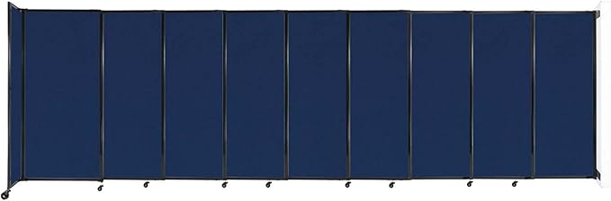 Wall-Mounted Sliding StraightWall Room Divider | Adjustable Widths | Locking Wheels | Room Separator | Up to 19'9" Wide x 6' Tall Navy Blue Fabric Panels
