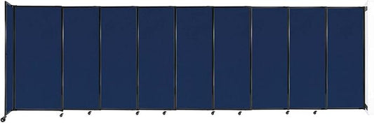 Wall-Mounted Sliding StraightWall Room Divider | Adjustable Widths | Locking Wheels | Room Separator | Up to 19'9" Wide x 6' Tall Navy Blue Fabric Panels