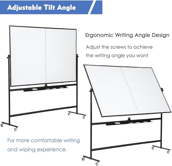 FORTUNO Large Magnetic Mobile Whiteboard 72"x40", Rolling Double Sided Stand Whiteboard on Wheels, Reversible Adjustable Height/Angle Dry Erase Board Easel White Board for Office Classroom, Black