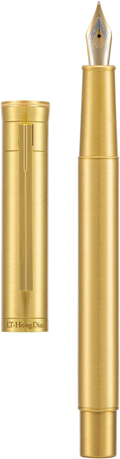 Hongdian Brass Fountain Pen Fine Point, Slim Style with Converter and Metal Pen Case, The Light of Hope Serise