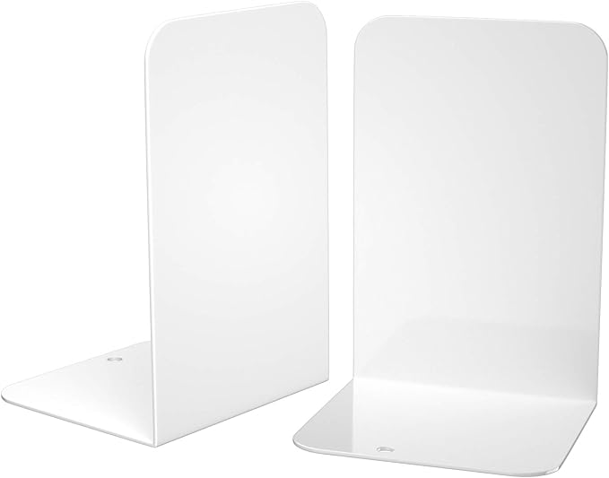 VFINE Bookends 1 Pair, White Metal Book Ends, Bookends for Shelves, Book Stopper for Heavy Books, Book Dividers for Home Office