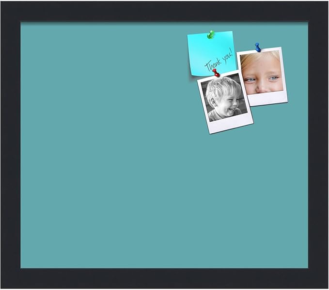 PinPix 14x12 Inch Cork Bulletin Board. This Decorative Framed Pin Board Comes with Aqua Pastel Design and a Satin Black Frame. Ideal for Home Office Decor or Message Board (PinPix-1806)