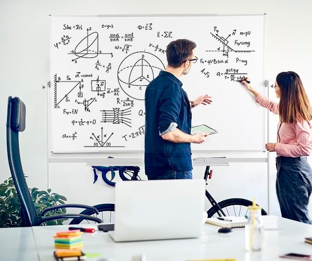 FORTUNO Magnetic Mobile Whiteboard 48"x36", Rolling Double Sided Dry Erase Board with Stand, Reversible Adjustable Height/Angle Easel White Board on Wheels 4' x 3' for Office Classroom Home