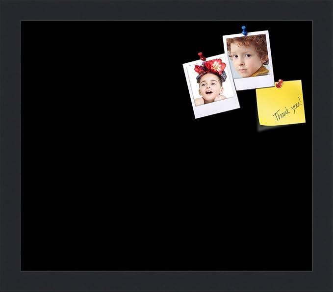 PinPix 14x12 Inch Cork Bulletin Board. This Decorative Framed Pin Board Comes with Solid Black Design and a Satin Black Frame. Ideal for Home Office Decor or Message Board (PinPix-622)