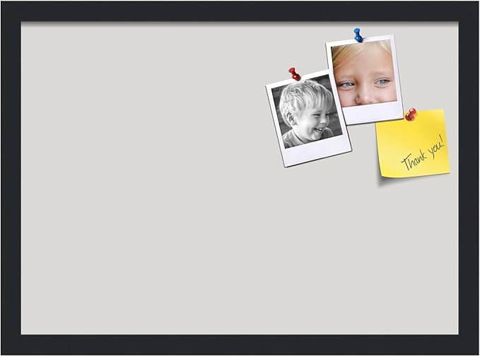 PinPix 21x15 Inch Cork Bulletin Board. This Decorative Framed Pin Board Comes with Light Stone Design and a Satin Black Frame. Ideal for Home Office Decor or Message Board (PinPix-1809)