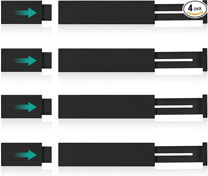 FJO 4 Pack Adjustable Bamboo Drawer Dividers - 12.5" - 21.7" Expandable Drawer Separators for Kitchen, Utensils, Clothes, Bedroom, Dresser, Bathroom (Black)