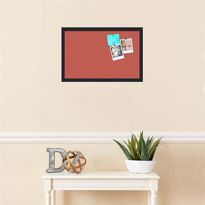 PinPix 22x14 Inch Cork Bulletin Board. This Decorative Framed Pin Board Comes with Crimson Pastel Design and a Satin Black Frame. Ideal for Home Office Decor or Message Board (PinPix-1807)