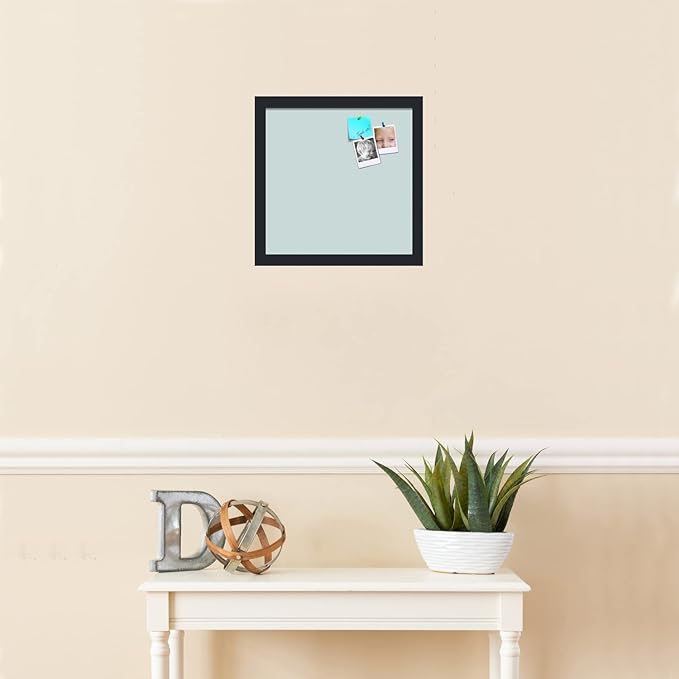 PinPix 13x13 Inch Cork Bulletin Board. This Decorative Framed Pin Board Comes with Soft Blue Design and a Satin Black Frame. Ideal for Home Office Decor or Message Board (PinPix-1814)