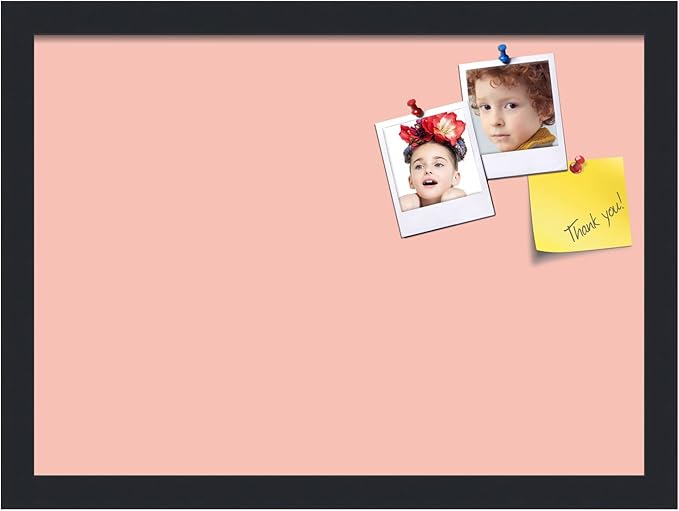 PinPix 18x13 Inch Cork Bulletin Board. This Decorative Framed Pin Board Comes with Pink Pastel Design and a Satin Black Frame. Ideal for Home Office Decor or Message Board (PinPix-1813)